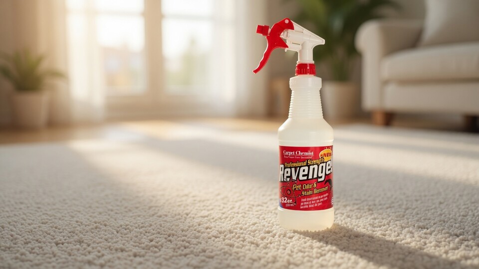Revenge! professional strength spray bottle ready for carpet and pet odor cleanup